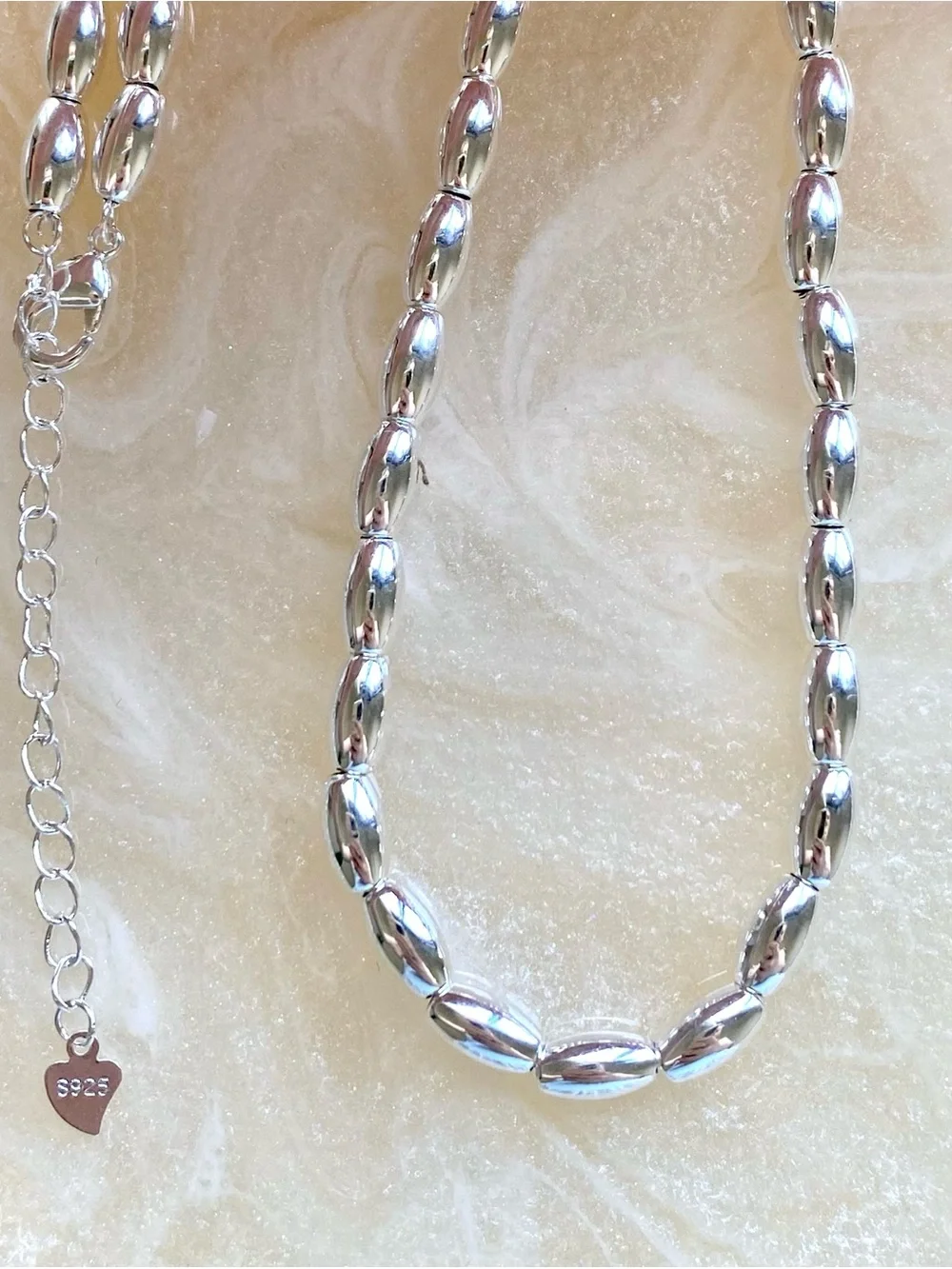 Sterling Silver Beaded Chain Necklace - Polished Silver